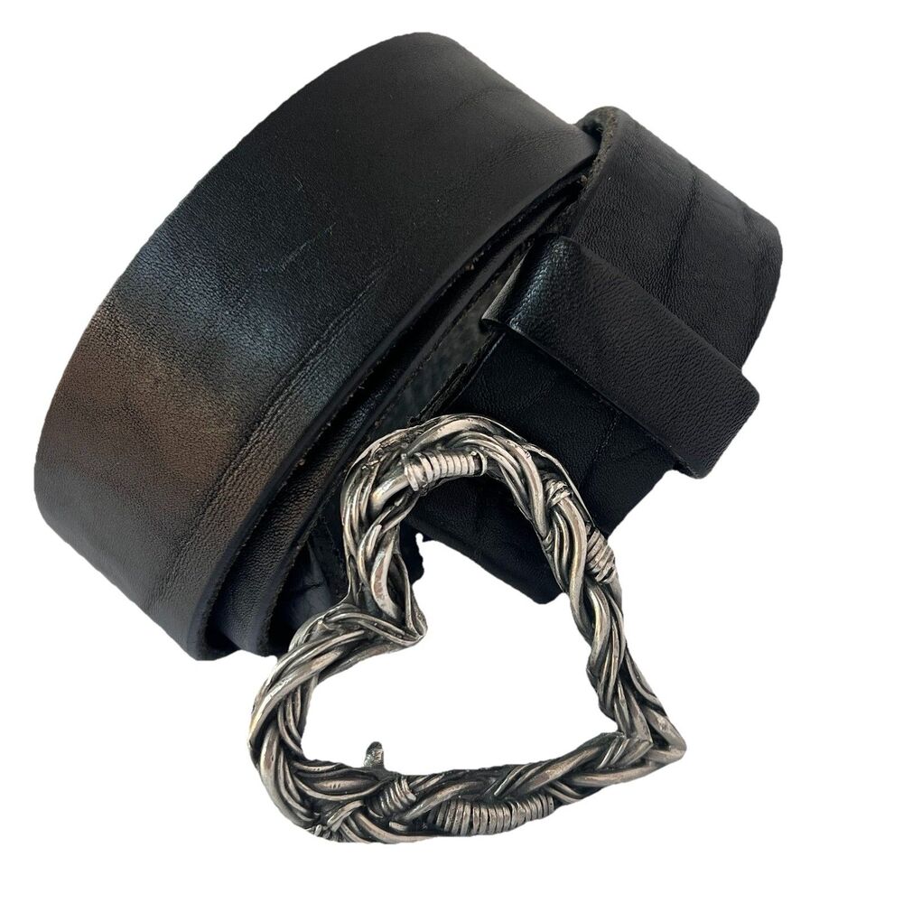 VINTAGE LEATHER Belt Heart Buckle 34 FCX Collection Made in England